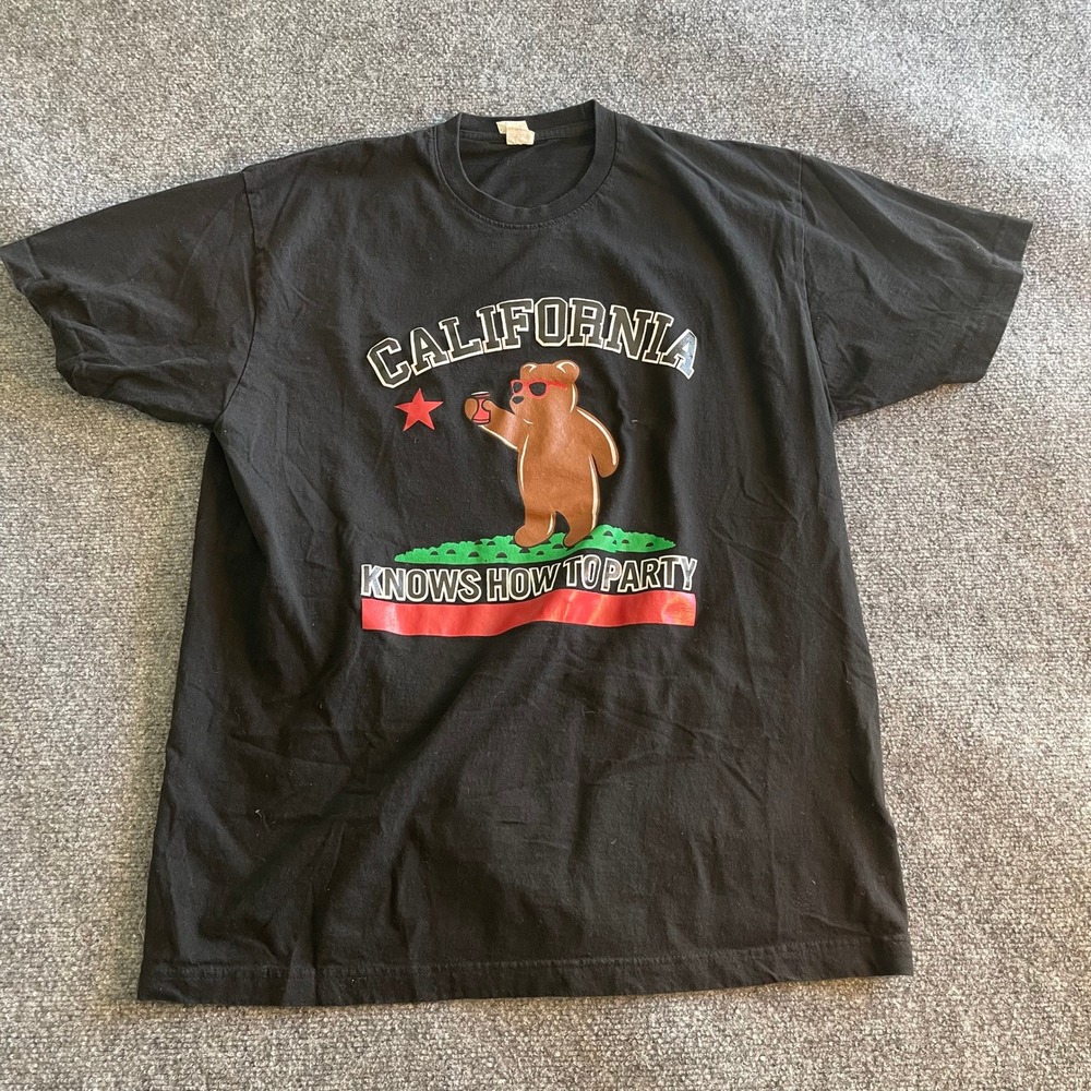 CCL Classic California Knows How To Party Bear Graphic T-Shirt Mens‎ XL Black